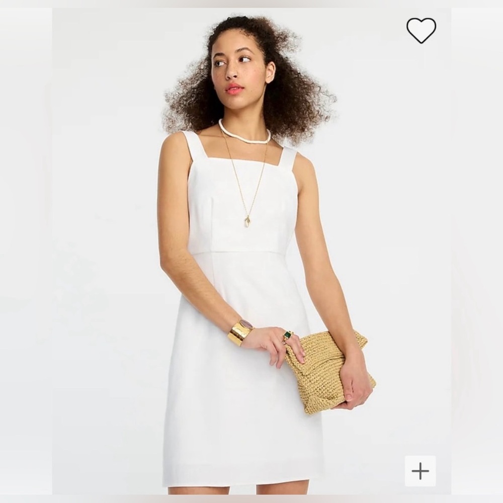 NWT J.Crew square neck a line white linen blend dress